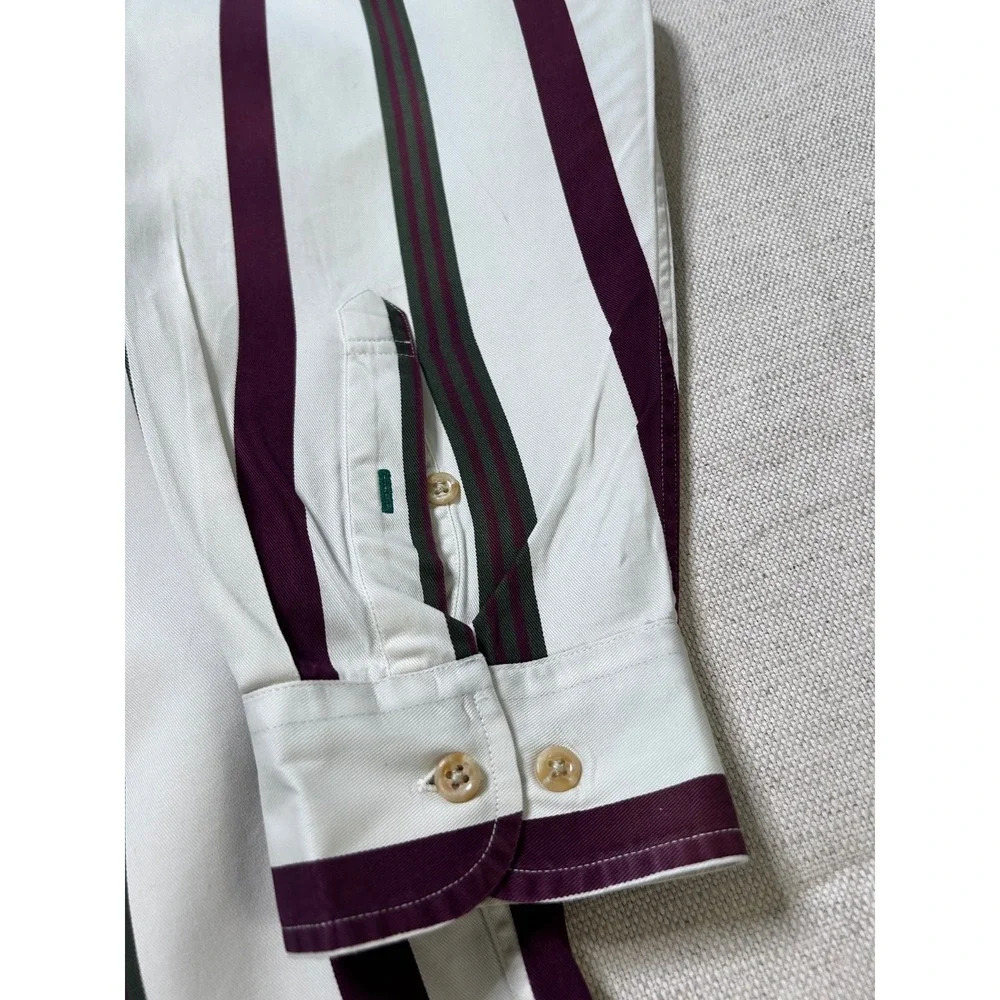 Vintage Tommy Hilfiger Button Up Shirt Men's XL White Purple Striped Long Sleeve